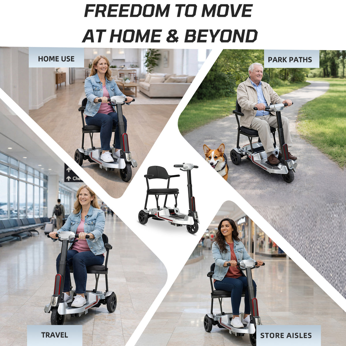 Ecomobi Lightweight Folding Mobility Scooter for Seniors, 30 lbs, 33 Inch Turning Radius, 20 to 32 Miles Long Range