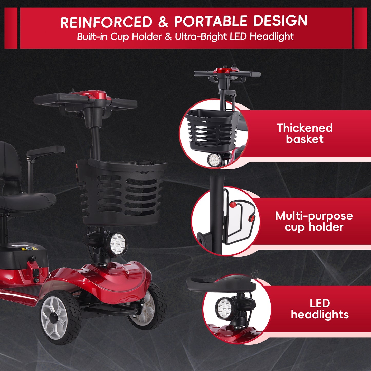 Cycmate M2F 4-Wheel Scooter for Seniors, 300lbs, 5MPH, LED Light, 15 Miles