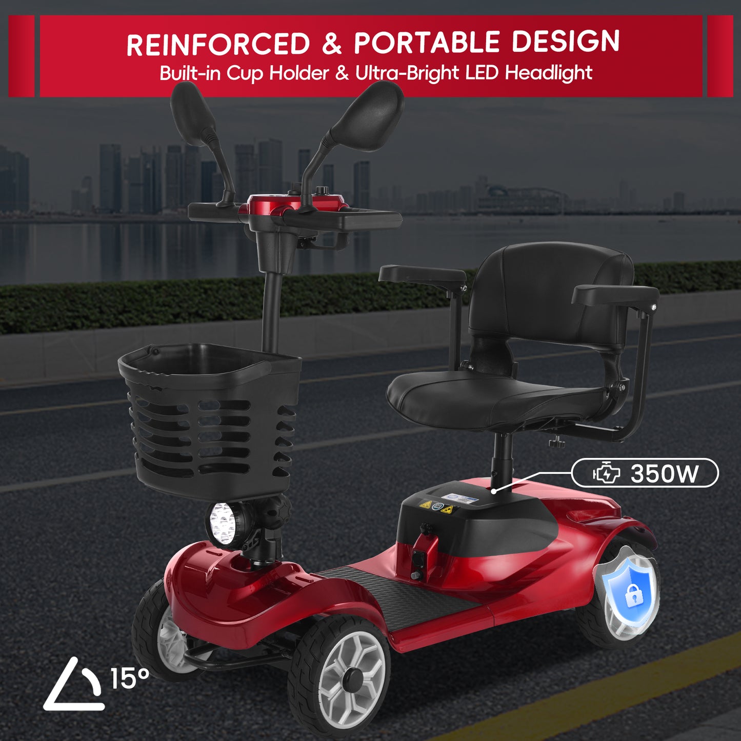 Cycmate M2F 4-Wheel Scooter for Seniors, 300lbs, 5MPH, LED Light, 15 Miles