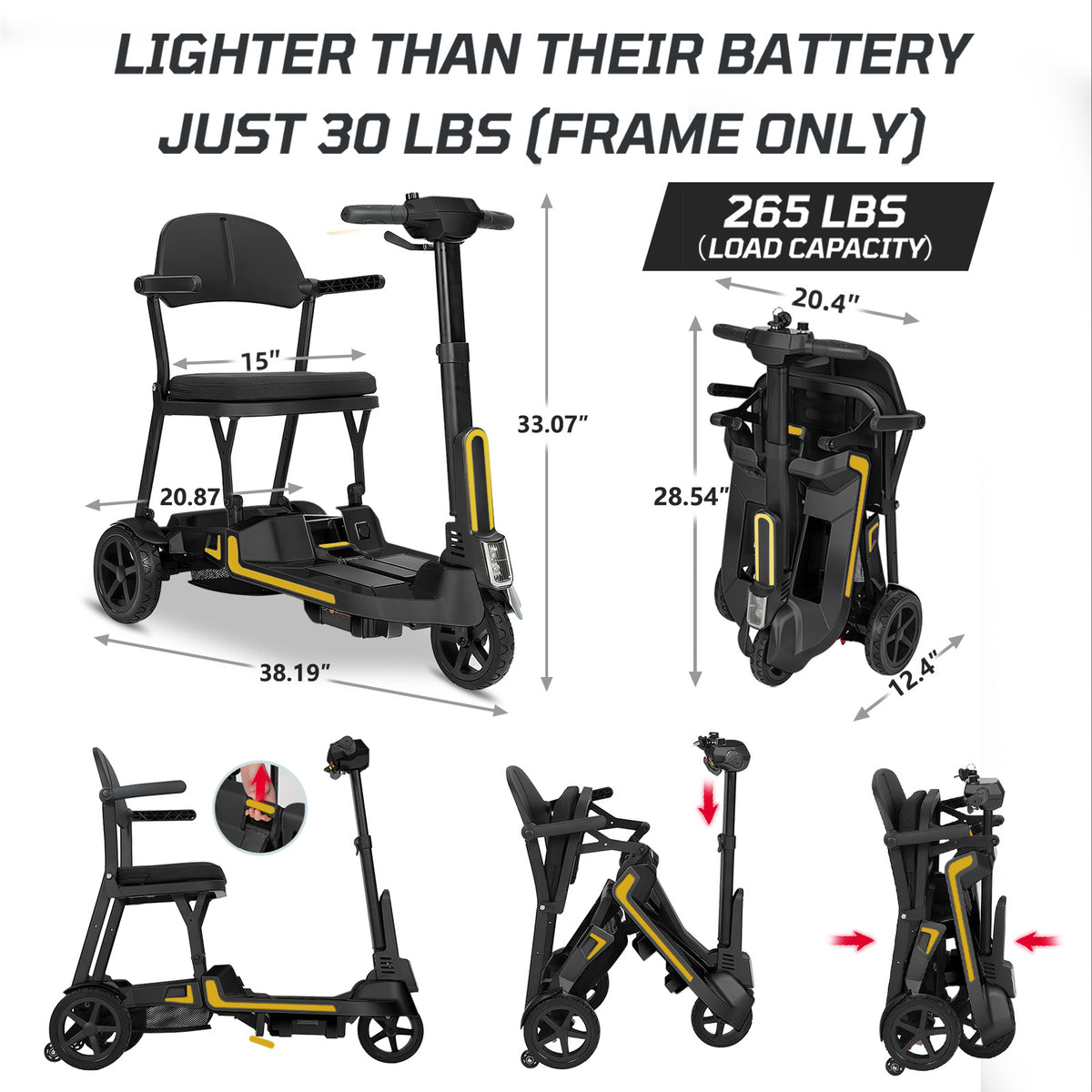 30 lbs Lightweight Foldable Mobility Scooter for Seniors & Adults, Portable 3-Wheel Electric Travel Scooter with 33" Turning Radius, Dual Airline-Approved Lithium Batteries,32 Mile Range,Silver