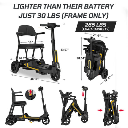 30 lbs Lightweight Foldable Mobility Scooter for Seniors & Adults, Portable 3-Wheel Electric Travel Scooter with 33" Turning Radius, Dual Airline-Approved Lithium Batteries,32 Mile Range,Silver