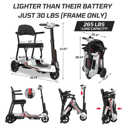 Ecomobi Lightweight Folding Mobility Scooter for Seniors, 30 lbs, 33 Inch Turning Radius, 20 to 32 Miles Long Range