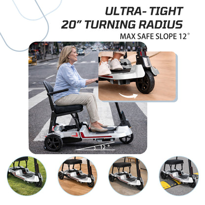 30 lbs Lightweight Foldable Mobility Scooter for Seniors & Adults, Portable 3-Wheel Electric Travel Scooter with 33" Turning Radius, Dual Airline-Approved Lithium Batteries,32 Mile Range,Silver