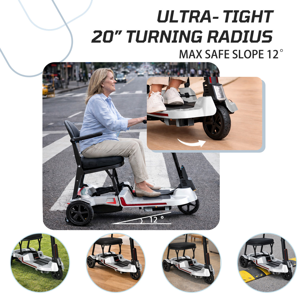 Ecomobi Lightweight Folding Mobility Scooter for Seniors, 30 lbs, 33 Inch Turning Radius, 20 to 32 Miles Long Range