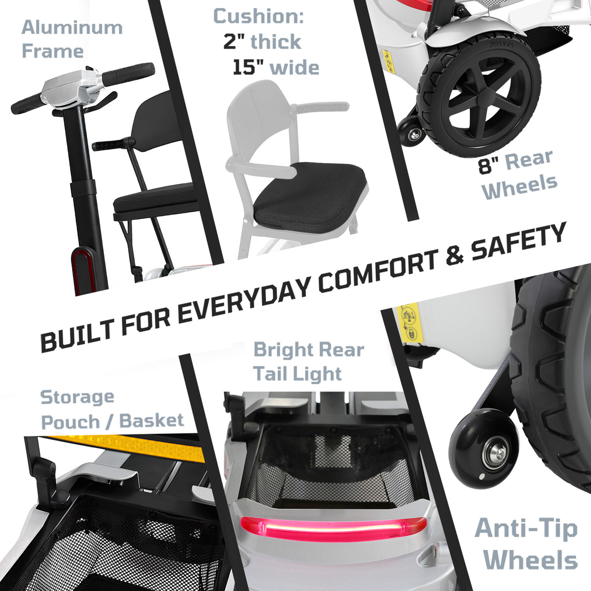 Ecomobi Lightweight Folding Mobility Scooter for Seniors, 30 lbs, 33 Inch Turning Radius, 20 to 32 Miles Long Range