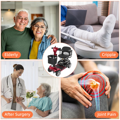 Ecomobi 4 Wheel Mobility Scooter for Adults/Seniors,15-45 Miles Folding Electric Mobility Scooter,350W Electric Powered Wheelchair Device,Long Range Power Extended Battery,Dual Baskets