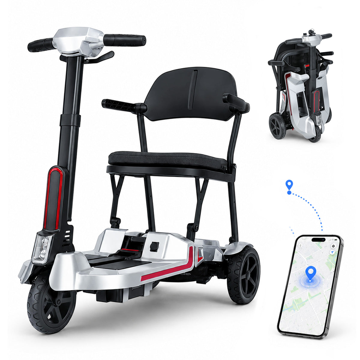 Ecomobi Lightweight Folding Mobility Scooter for Seniors, 30 lbs, 33 Inch Turning Radius, 20 to 32 Miles Long Range