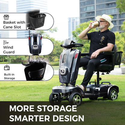 Ecomobi Long Range Heavy Duty Mobility Scooter for Adults & Seniors, 500W & 400LBS Capacity Electric Powered Chair，All Terrain Fast Mobility Scooter for Travel w/Absorber & 10" Tires