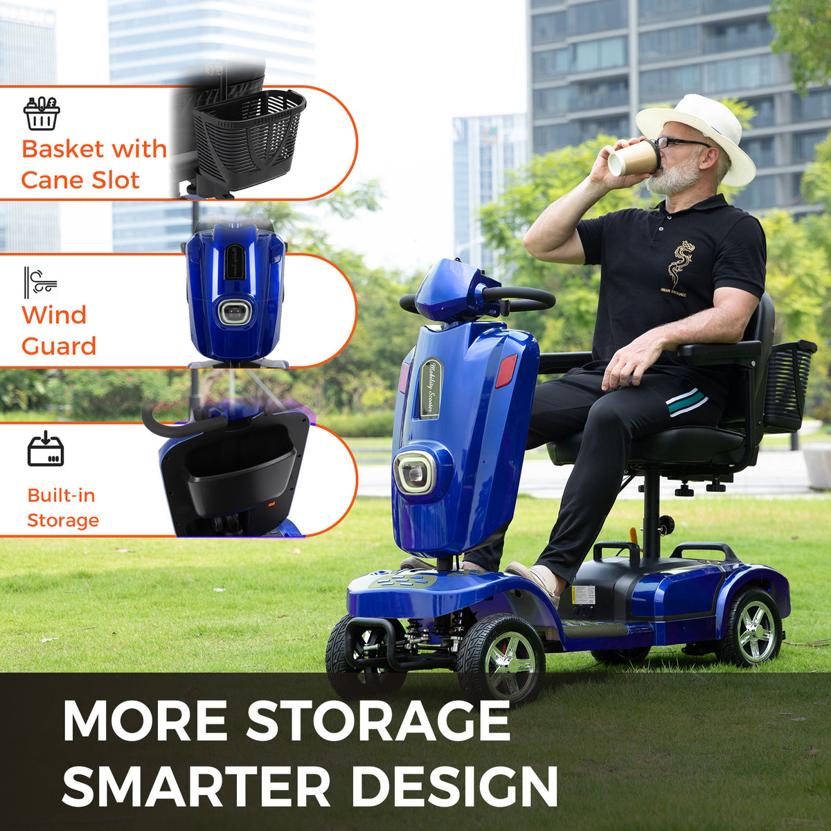 Ecomobi Long Range Heavy Duty Mobility Scooter for Adults & Seniors, 500W & 400LBS Capacity Electric Powered Chair，All Terrain Fast Mobility Scooter for Travel w/Absorber & 10" Tires