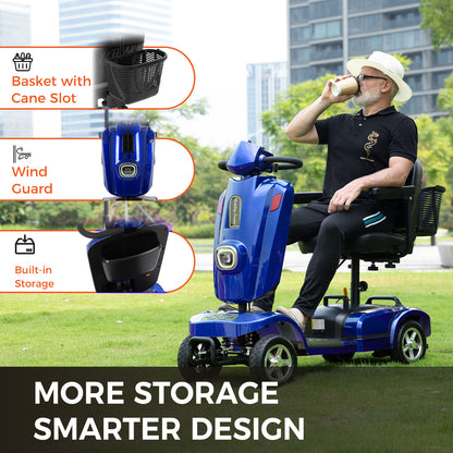 Ecomobi Long Range Heavy Duty Mobility Scooter for Adults & Seniors, 500W & 400LBS Capacity Electric Powered Chair，All Terrain Fast Mobility Scooter for Travel w/Absorber & 10" Tires