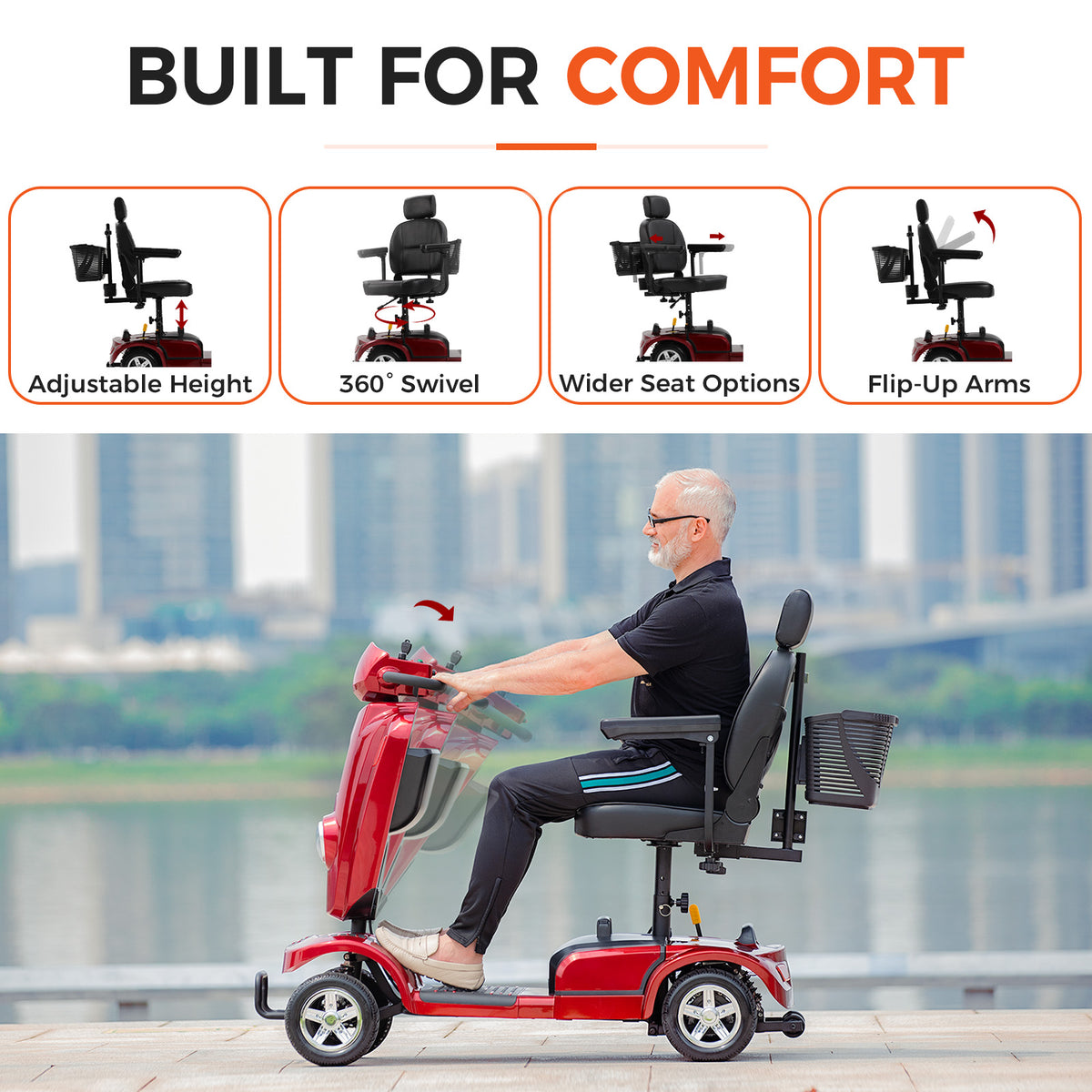 Ecomobi Long Range Heavy Duty Mobility Scooter for Adults & Seniors, 500W & 400LBS Capacity Electric Powered Chair，All Terrain Fast Mobility Scooter for Travel w/Absorber & 10" Tires