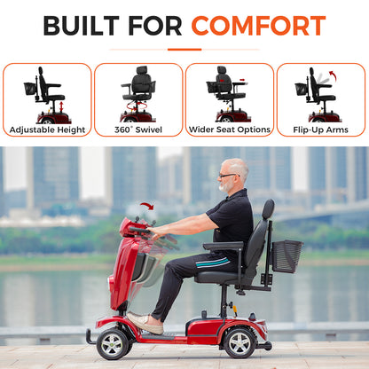 Ecomobi Long Range Heavy Duty Mobility Scooter for Adults & Seniors, 500W & 400LBS Capacity Electric Powered Chair，All Terrain Fast Mobility Scooter for Travel w/Absorber & 10" Tires