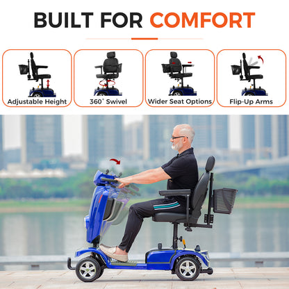 Ecomobi Long Range Heavy Duty Mobility Scooter for Adults & Seniors, 500W & 400LBS Capacity Electric Powered Chair，All Terrain Fast Mobility Scooter for Travel w/Absorber & 10" Tires