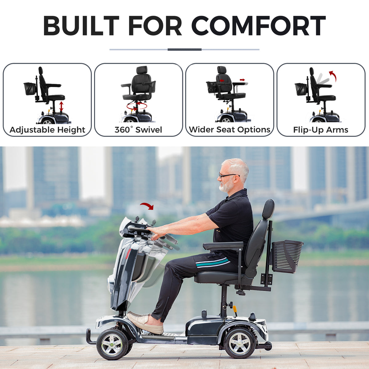 Ecomobi Long Range Heavy Duty Mobility Scooter for Adults & Seniors, 500W & 400LBS Capacity Electric Powered Chair，All Terrain Fast Mobility Scooter for Travel w/Absorber & 10" Tires