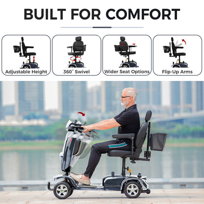 Ecomobi Long Range Heavy Duty Mobility Scooter for Adults & Seniors, 500W & 400LBS Capacity Electric Powered Chair，All Terrain Fast Mobility Scooter for Travel w/Absorber & 10" Tires