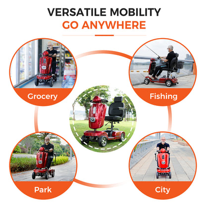 Ecomobi Long Range Heavy Duty Mobility Scooter for Adults & Seniors, 500W & 400LBS Capacity Electric Powered Chair，All Terrain Fast Mobility Scooter for Travel w/Absorber & 10" Tires