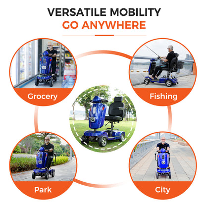 Ecomobi Long Range Heavy Duty Mobility Scooter for Adults & Seniors, 500W & 400LBS Capacity Electric Powered Chair，All Terrain Fast Mobility Scooter for Travel w/Absorber & 10" Tires