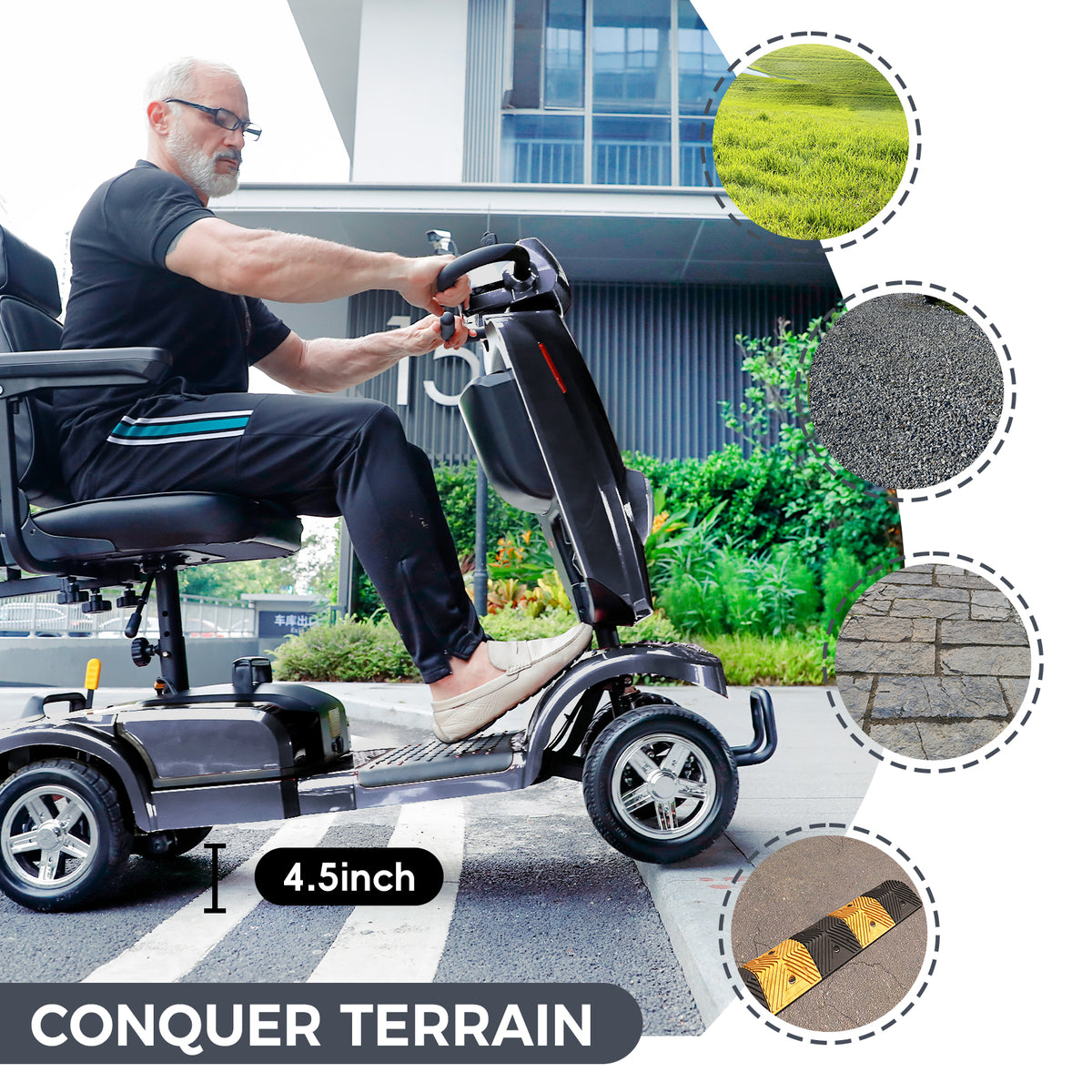 Ecomobi Long Range Heavy Duty Mobility Scooter for Adults & Seniors, 500W & 400LBS Capacity Electric Powered Chair，All Terrain Fast Mobility Scooter for Travel w/Absorber & 10" Tires