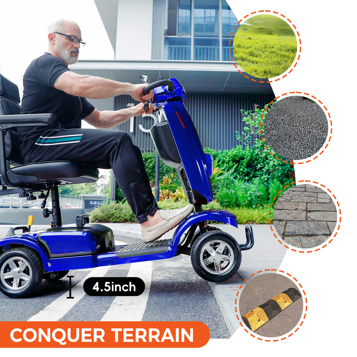 Ecomobi Long Range Heavy Duty Mobility Scooter for Adults & Seniors, 500W & 400LBS Capacity Electric Powered Chair，All Terrain Fast Mobility Scooter for Travel w/Absorber & 10" Tires