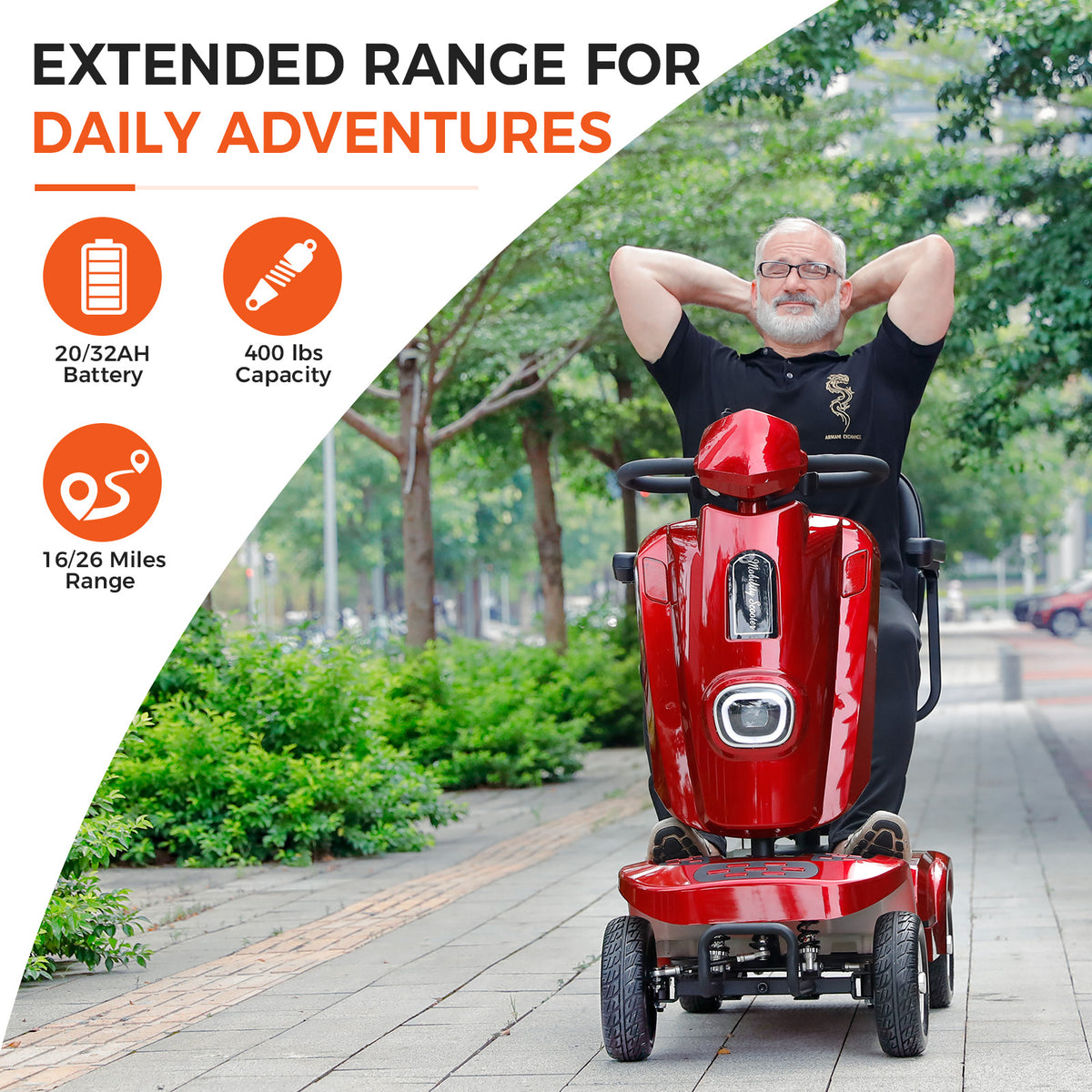 Ecomobi Long Range Heavy Duty Mobility Scooter for Adults & Seniors, 500W & 400LBS Capacity Electric Powered Chair，All Terrain Fast Mobility Scooter for Travel w/Absorber & 10" Tires