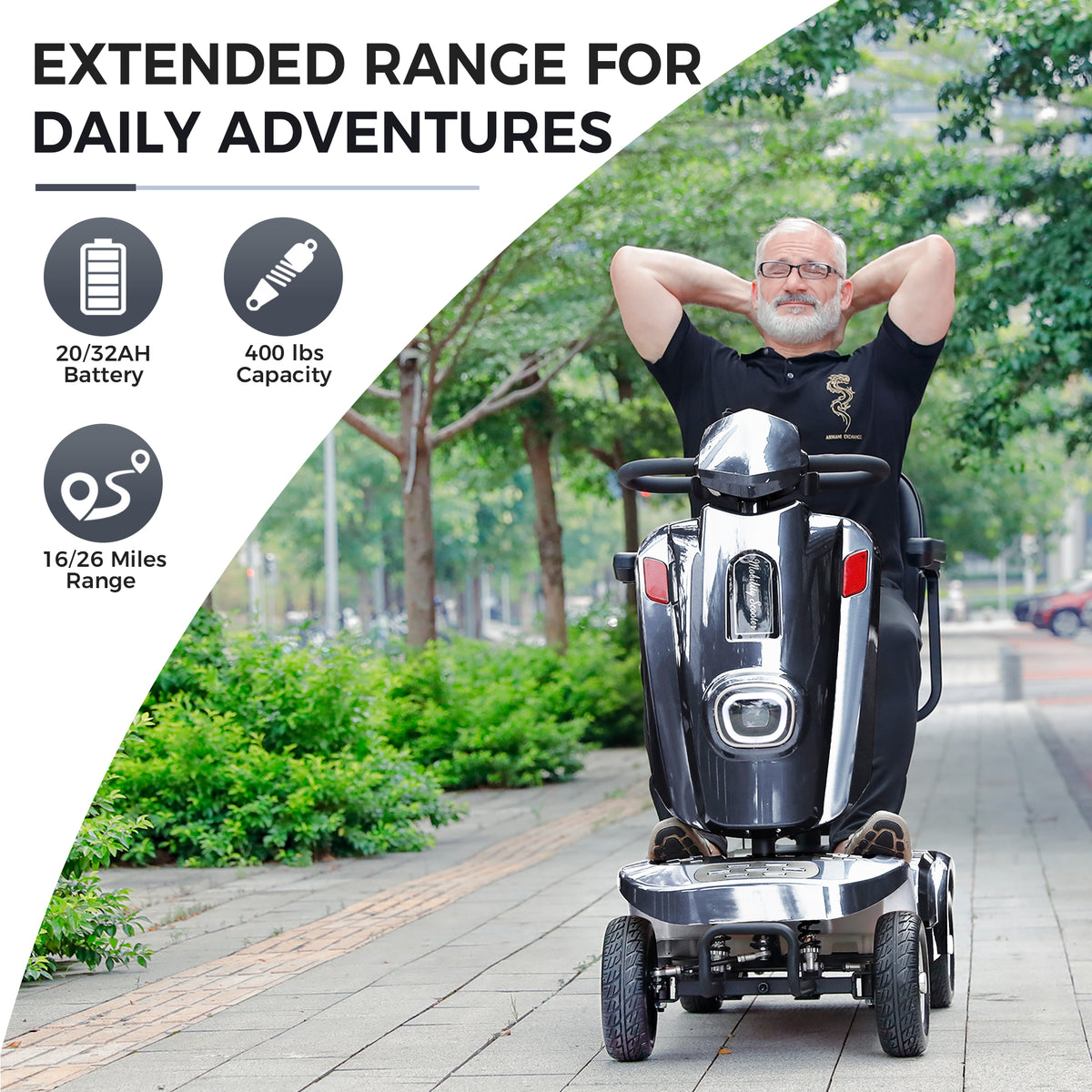 Ecomobi Long Range Heavy Duty Mobility Scooter for Adults & Seniors, 500W & 400LBS Capacity Electric Powered Chair，All Terrain Fast Mobility Scooter for Travel w/Absorber & 10" Tires