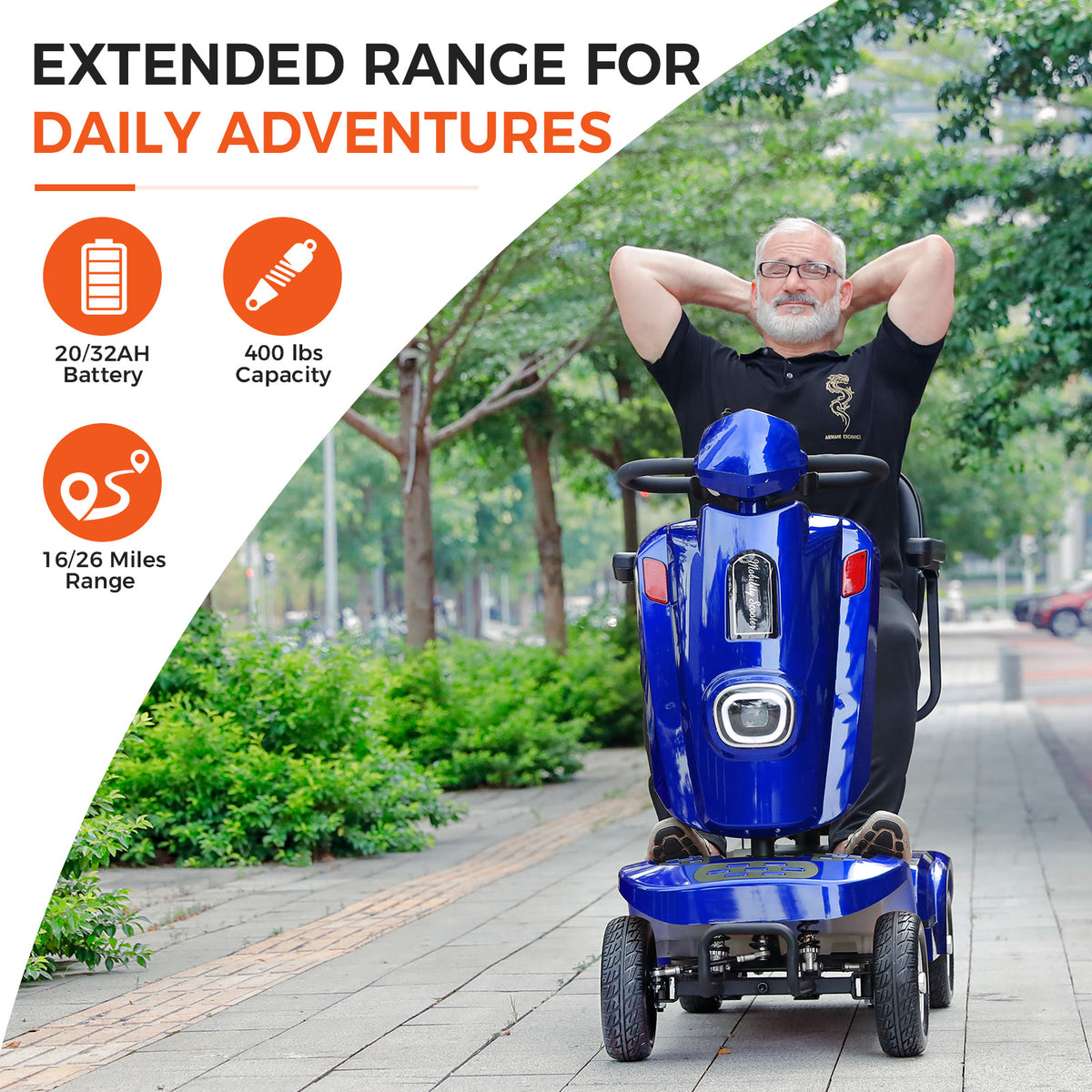 Ecomobi Long Range Heavy Duty Mobility Scooter for Adults & Seniors, 500W & 400LBS Capacity Electric Powered Chair，All Terrain Fast Mobility Scooter for Travel w/Absorber & 10" Tires