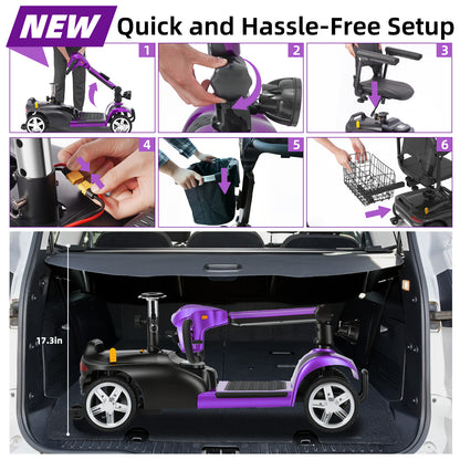 Ecomobi 4 Wheel Mobility Scooter for Adults/Seniors,15-45 Miles Folding Electric Mobility Scooter,350W Electric Powered Wheelchair Device,Long Range Power Extended Battery,Dual Baskets