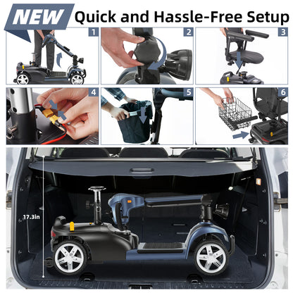 Ecomobi 4 Wheel Mobility Scooter for Adults/Seniors,15-45 Miles Folding Electric Mobility Scooter,350W Electric Powered Wheelchair Device,Long Range Power Extended Battery,Dual Baskets