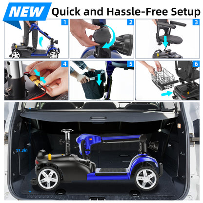 Ecomobi 4 Wheel Mobility Scooter for Adults/Seniors,15-45 Miles Folding Electric Mobility Scooter,350W Electric Powered Wheelchair Device,Long Range Power Extended Battery,Dual Baskets