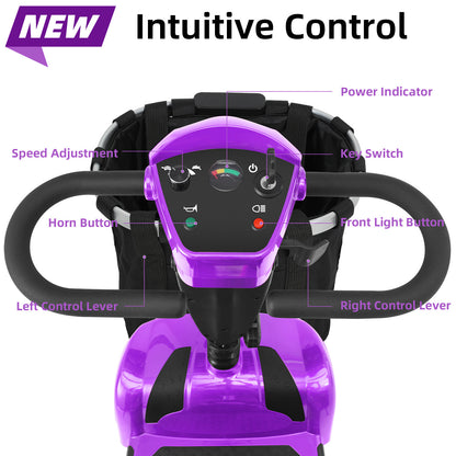 Ecomobi 4 Wheel Mobility Scooter for Adults/Seniors,15-45 Miles Folding Electric Mobility Scooter,350W Electric Powered Wheelchair Device,Long Range Power Extended Battery,Dual Baskets
