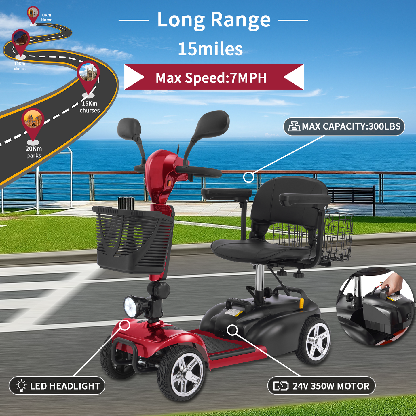 Cycmate MS06 4-Wheel Scooter for Seniors, 300lbs, 350W, 25Ah Battery, 30 Miles
