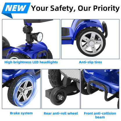 Ecomobi 4 Wheel Mobility Scooter for Adults/Seniors,15-45 Miles Folding Electric Mobility Scooter,350W Electric Powered Wheelchair Device,Long Range Power Extended Battery,Dual Baskets