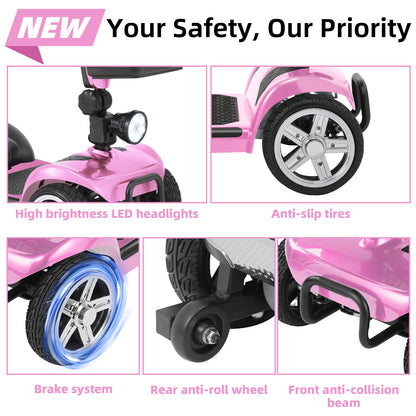 Ecomobi 4 Wheel Mobility Scooter for Adults/Seniors,15-45 Miles Folding Electric Mobility Scooter,350W Electric Powered Wheelchair Device,Long Range Power Extended Battery,Dual Baskets