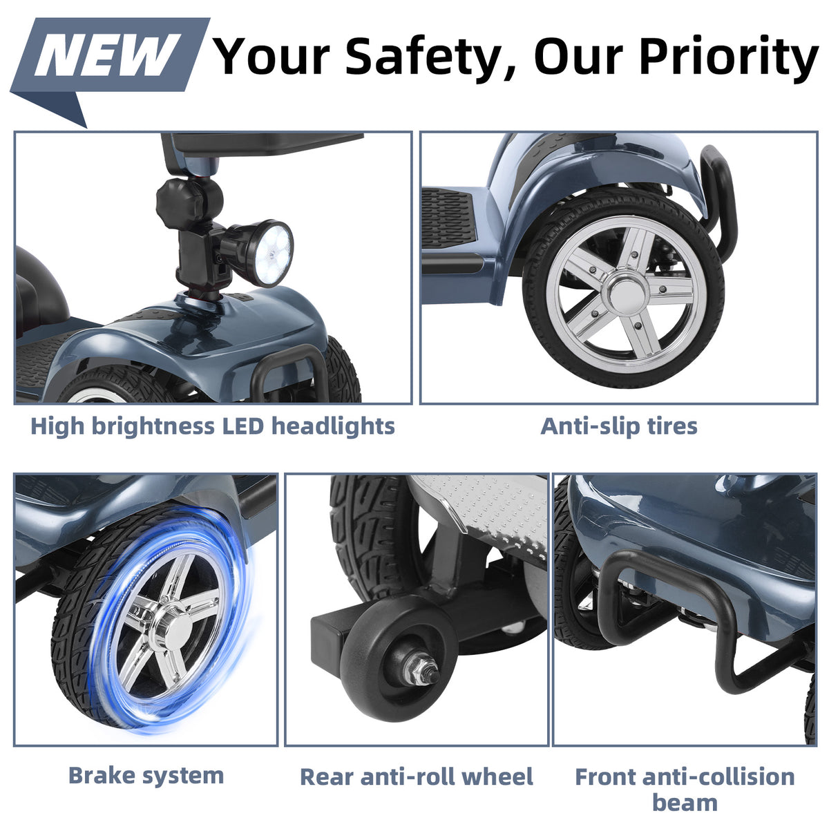 Ecomobi 4 Wheel Mobility Scooter for Adults/Seniors,15-45 Miles Folding Electric Mobility Scooter,350W Electric Powered Wheelchair Device,Long Range Power Extended Battery,Dual Baskets