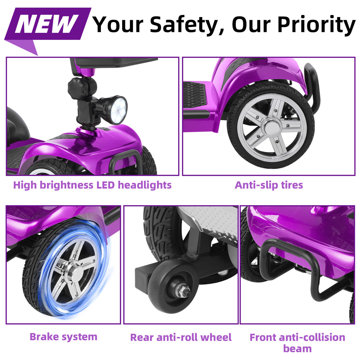 Ecomobi 4 Wheel Mobility Scooter for Adults/Seniors,15-45 Miles Folding Electric Mobility Scooter,350W Electric Powered Wheelchair Device,Long Range Power Extended Battery,Dual Baskets