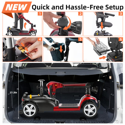 Ecomobi 4 Wheel Mobility Scooter for Adults/Seniors,15-45 Miles Folding Electric Mobility Scooter,350W Electric Powered Wheelchair Device,Long Range Power Extended Battery,Dual Baskets