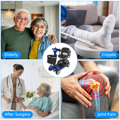 Ecomobi 4 Wheel Mobility Scooter for Adults/Seniors,15-45 Miles Folding Electric Mobility Scooter,350W Electric Powered Wheelchair Device,Long Range Power Extended Battery,Dual Baskets