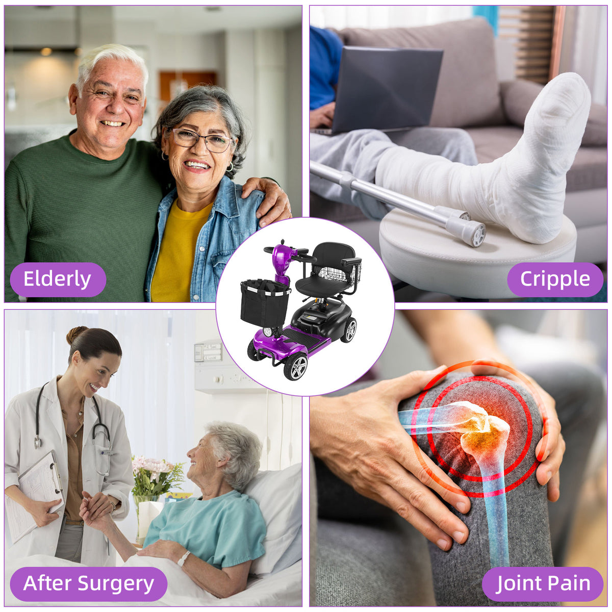 Ecomobi 4 Wheel Mobility Scooter for Adults/Seniors,15-45 Miles Folding Electric Mobility Scooter,350W Electric Powered Wheelchair Device,Long Range Power Extended Battery,Dual Baskets