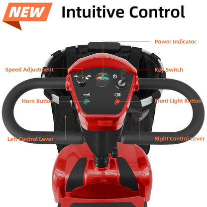 Ecomobi 4 Wheel Mobility Scooter for Adults/Seniors,15-45 Miles Folding Electric Mobility Scooter,350W Electric Powered Wheelchair Device,Long Range Power Extended Battery,Dual Baskets
