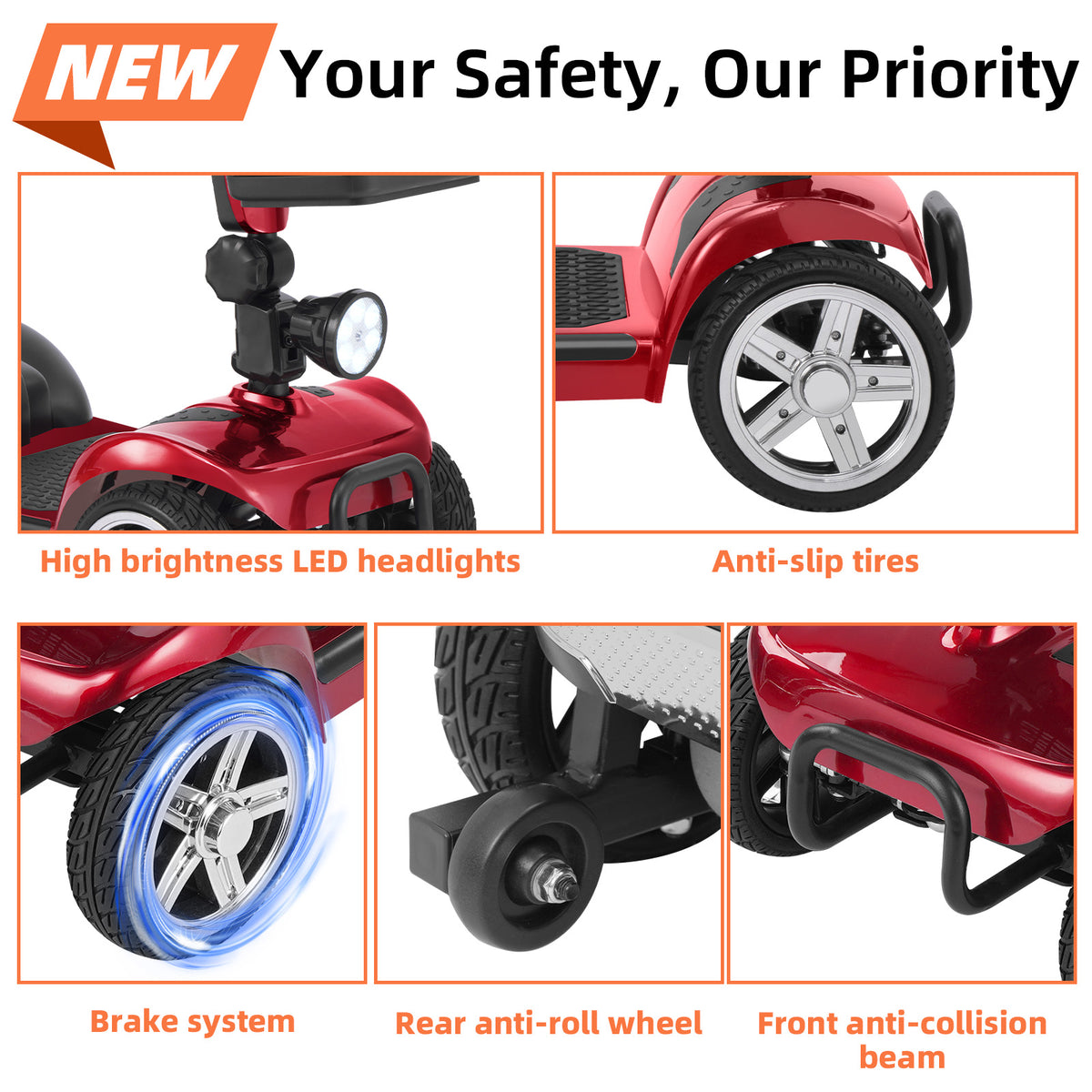 Ecomobi 4 Wheel Mobility Scooter for Adults/Seniors,15-45 Miles Folding Electric Mobility Scooter,350W Electric Powered Wheelchair Device,Long Range Power Extended Battery,Dual Baskets