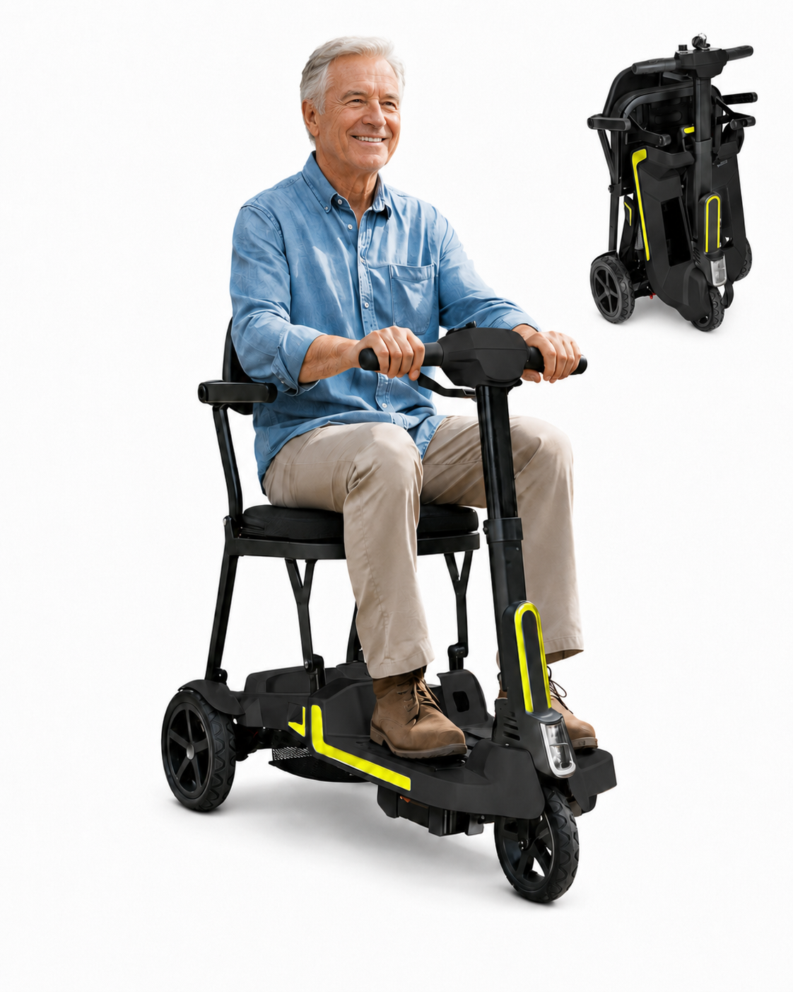 3 Wheel Lightweight Folding Mobility Scooter for Adults & Seniors, M3 Black Travel Scooter with Airline-Friendly Dual 8Ah Lithium Batteries, Up to 20/32 Miles Range, 30 lb Frame, 33" Turning Radius