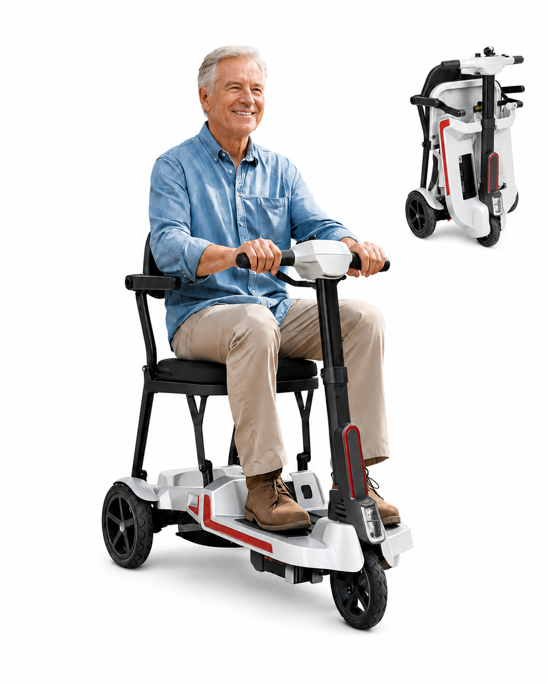 3 Wheel Lightweight Folding Mobility Scooter for Adults & Seniors, M3 Black Travel Scooter with Airline-Friendly Dual 8Ah Lithium Batteries, Up to 20/32 Miles Range, 30 lb Frame, 33" Turning Radius