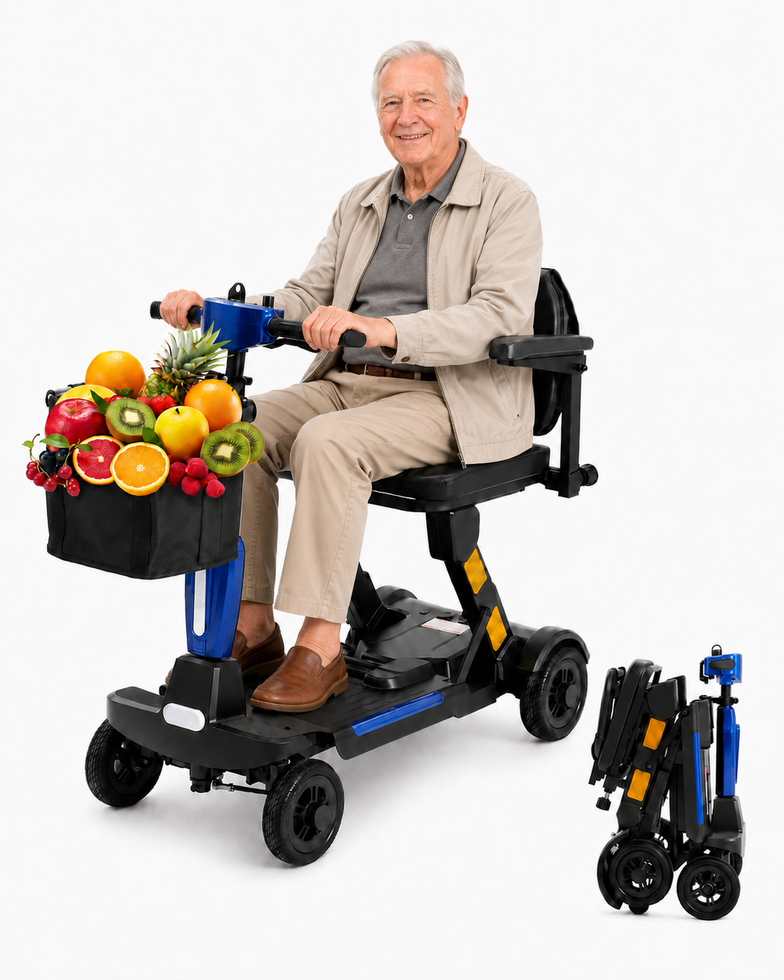 Lightweight Manual Folding Mobility Scooter for Seniors & Adults, 12-30 Mile Range, Airline-Friendly Portable 4 Wheel Motorized Scooter with Removable Lithium Battery, 300 lb Capacity, Ultra Blue