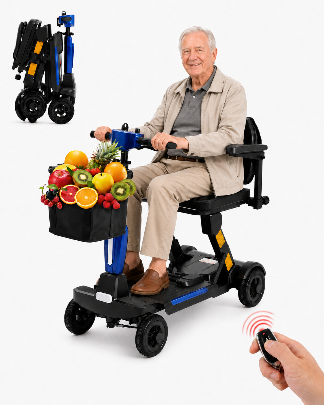 Lightweight Auto Folding Mobility Scooter for Seniors & Adults, 12-30 Mile Range, Airline-Friendly Portable 4 Wheel Motorized Scooter with Removable Lithium Battery, 300 lb Capacity, Ultra Blue